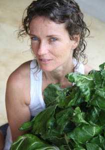 Dagmar and kale from La Candela's organic garden